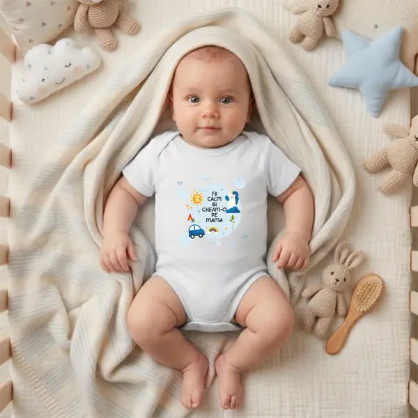 Body Fii calm si cheam-o pe mama - TPC14 Alb Maneca Scurta, 24 Luni (Nr 92)