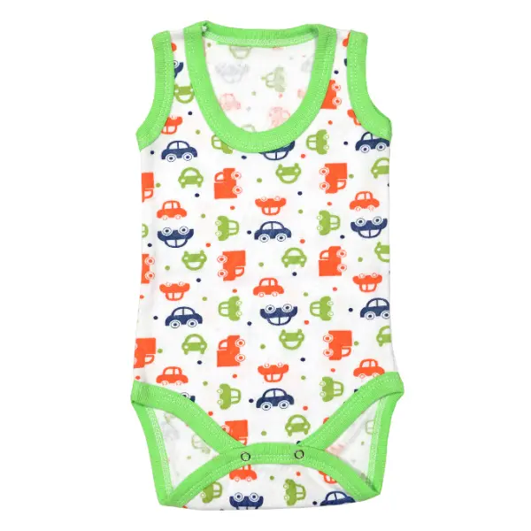 Body maiou/2 capse RB01 alb/imprimeu masinute/verde, Rombaby | 9/12 luni