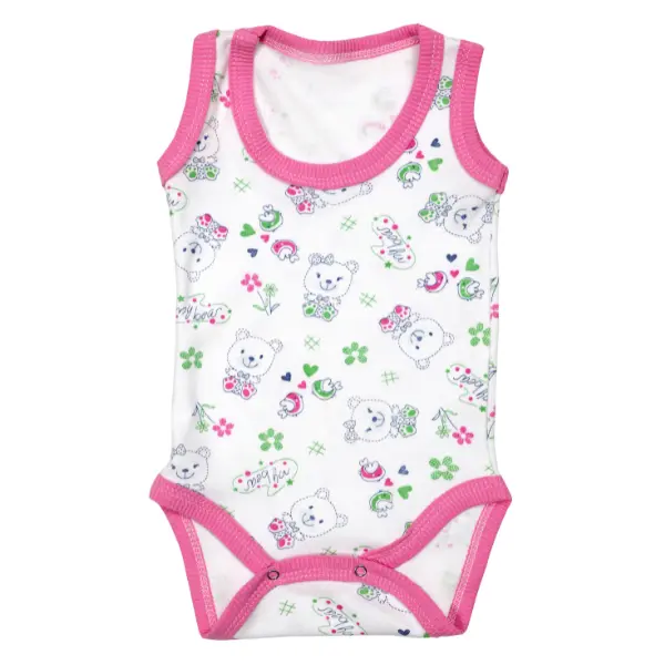 Body maiou/2 capse RB01 alb/imprimeu ursuleti/roz prafuit, Rombaby | 9/12 luni