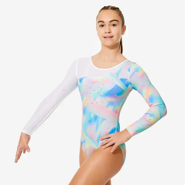 Body Mânecă Lungă cu strasuri Gimnastică Alb Fete
