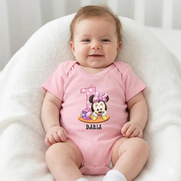 Body Personalizat 1 AN - TPC13 Roz Maneca Scurta, 12 Luni