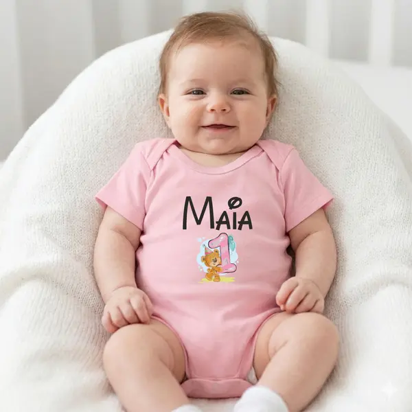 Body Personalizat 1 AN - TPC4 Roz Maneca Scurta, 3 Luni