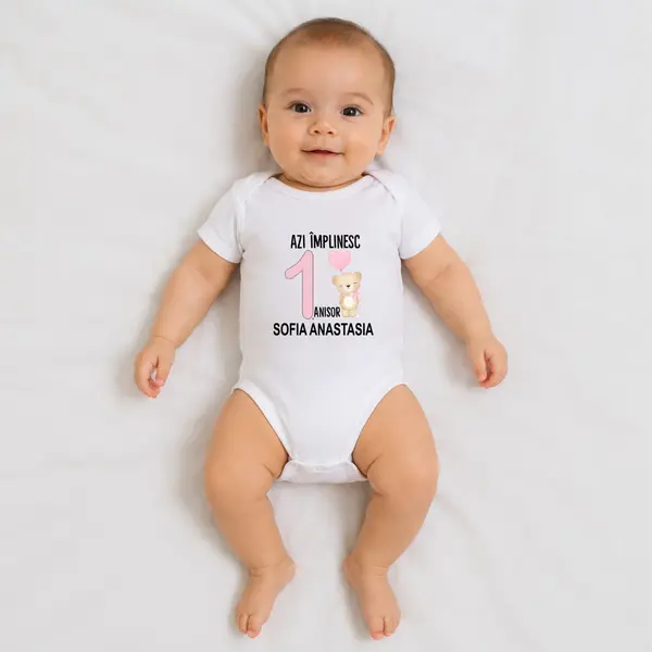 Body personalizat An si Nume - TPC47 Alb Maneca Scurta, 36 Luni (Nr 98)