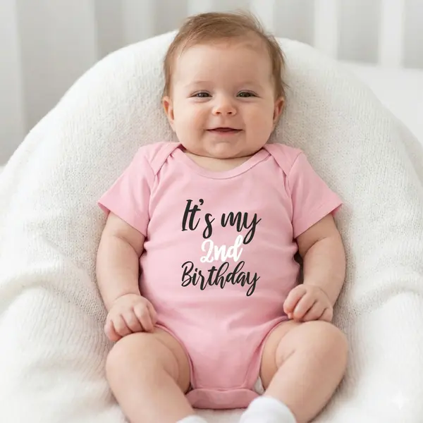 Body personalizat Birthday - TPC35 Roz Maneca Scurta, 6 Luni