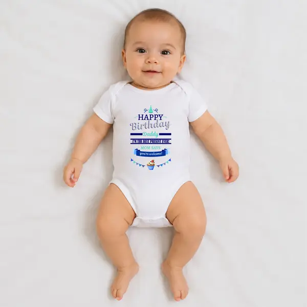 Body personalizat Happy Birthday Daddy - TPC40 Alb Maneca Scurta, 1 Luna (Nr 56)