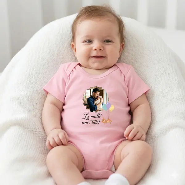 Body personalizat La multi ani - TPC27 Roz Maneca Scurta, 6 Luni