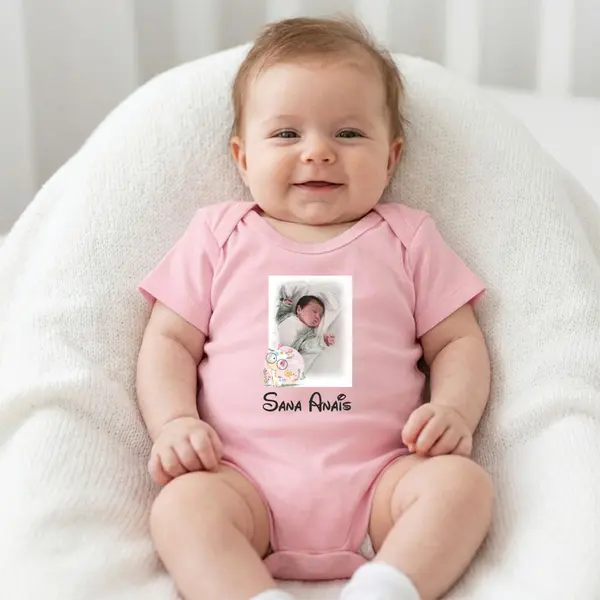 Body personalizat Poza si nume - TPC34 Roz Maneca Scurta, 6 Luni