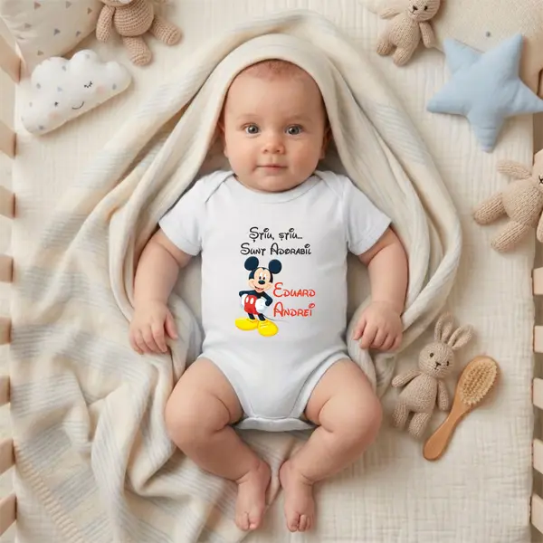 Body Personalizat Stiu, sunt adorabil - TPC10 Alb Maneca Scurta, 1 Luna (Nr 56)