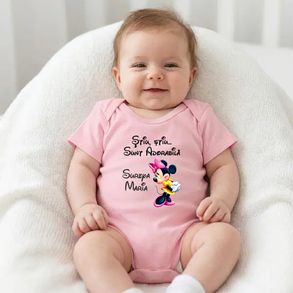 Body Personalizat Stiu, sunt adorabila - TPC11 Roz Maneca Scurta, 12 Luni