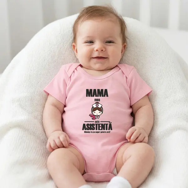 Body Super-Mamica Asistenta - TPC21 Roz Maneca Scurta, 12 Luni
