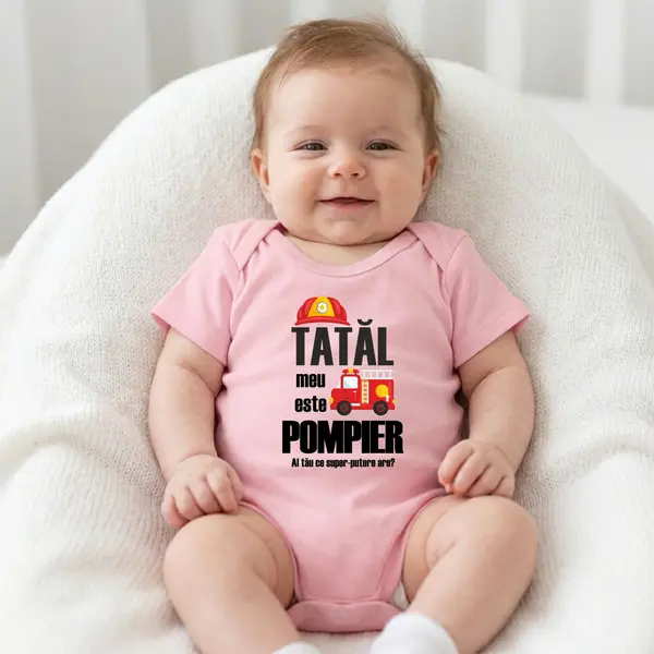 Body Super-Tatic Pompier - TPC22 Roz Maneca Scurta, 9 Luni