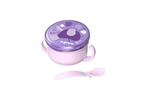 Bol 2 in 1 pentru snackuri cu lingurita U-Grow A-2504PP, 380 ml (Mov)