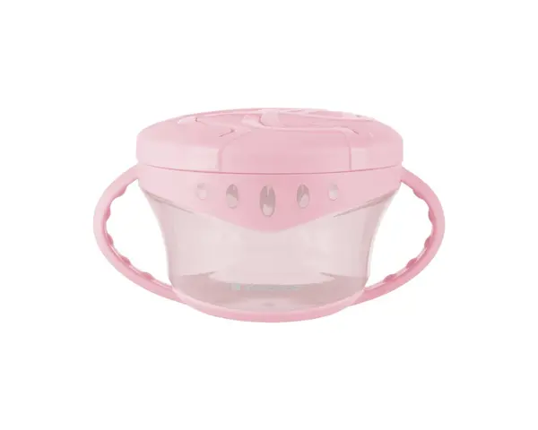 Bol cu manere pentru copii KikkaBoo Snack-me-up Pink,capac moale si flexibil cu orificu usor de accesat,ideal pentru gustari