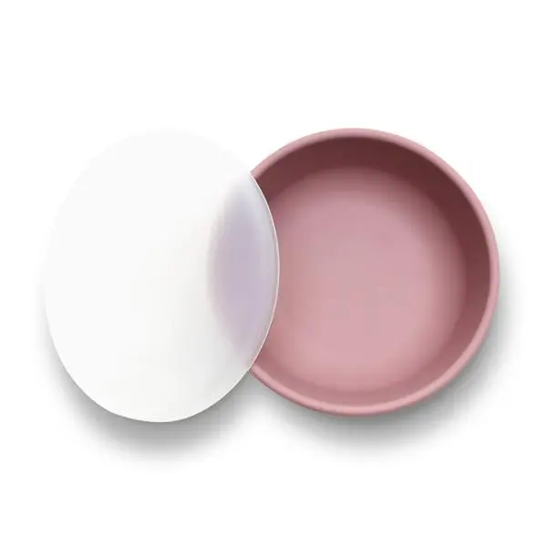 Bol de hranire cu capac din silicon natural si ventuza 6 luni+ Pink