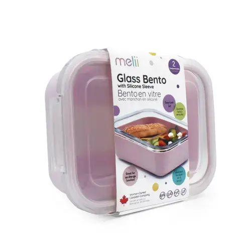 Bol de sticla Melii cu capac din silicon, 740 ml, Roz