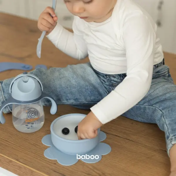 Bol din silicon cu ventuza Baboo Bleu 6 luni+