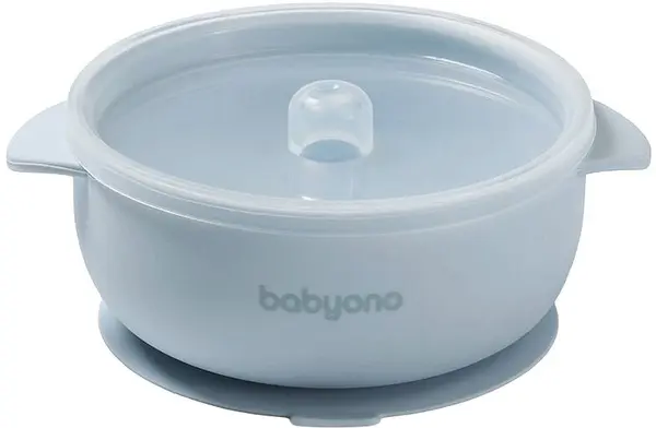 Bol din silicon cu ventuză și capac Babyono - Albastru
