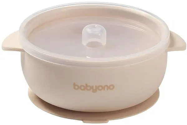 Bol din silicon cu ventuză și capac Babyono - Bej