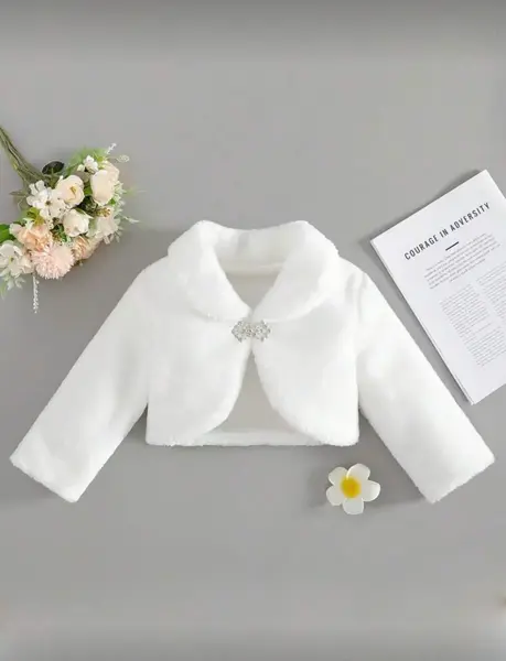Bolero alb elegant din blanita ecologica pentru fete - Blanca