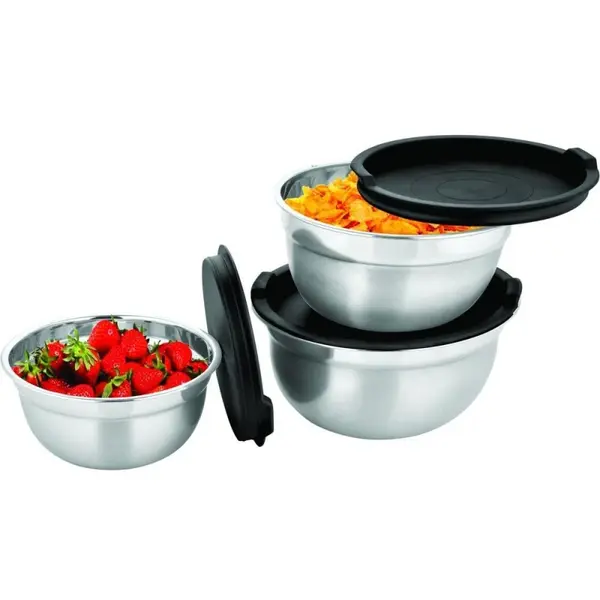 Boluri din Inox cu Capace din Plastic, 3 Bucati, Grunberg