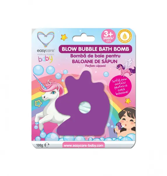 Bomba de baie cu baloane de sapun Easycare baby cu parfum de capsuni 100 g Unicorn
