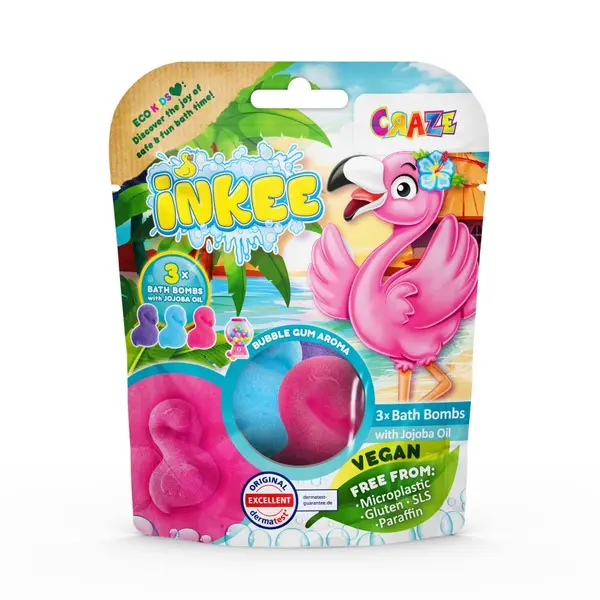 Bombe de baie Inkee 3 bucati asortate in forma de Flamingo Craze