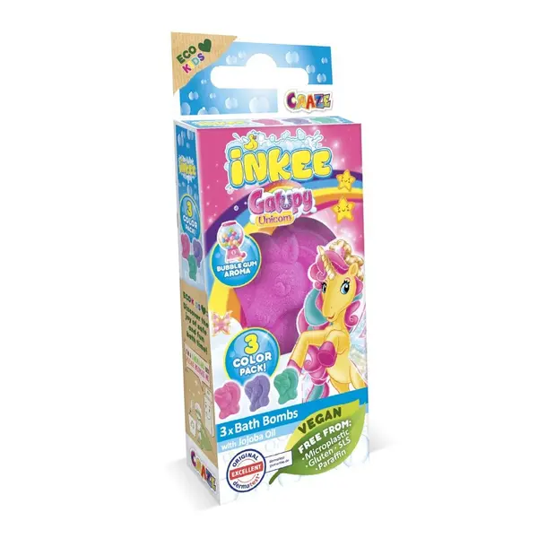 Bombe de baie Inkee 3 bucati asortate in forma de unicorn Craze
