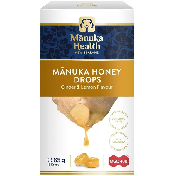 Bomboane cu miere de manuka, ghimbir și lămâie, 65 g, Manuka Health