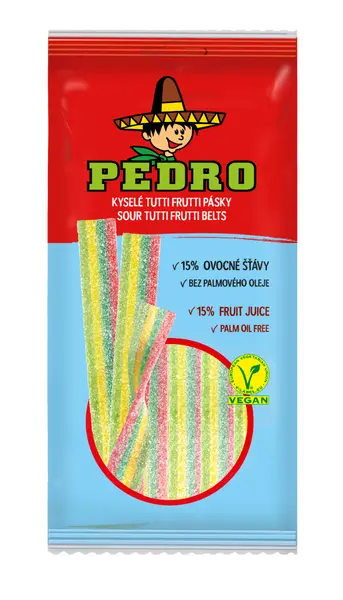 Bomboane gumate cu forma de panglica Tutti Frutii, 80g, Pedro