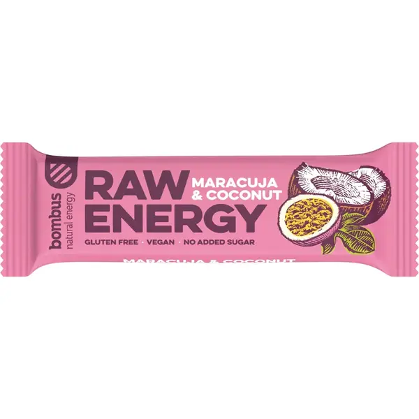 Bombus Raw Energy bară de fructe aroma Maracuja & Coconut 50 g