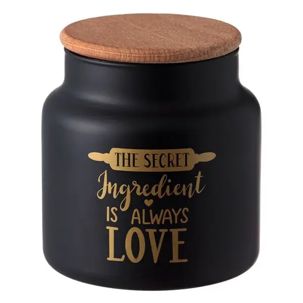 Borcan cu capac pentru depozitare,Sticla,Negru,635 ml