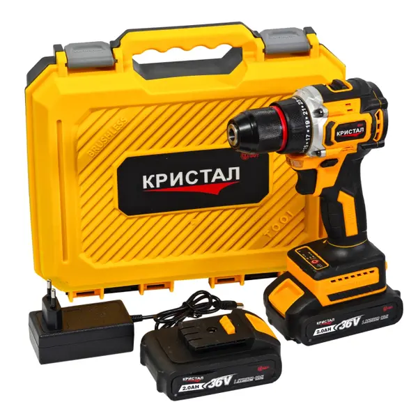 Bormasina cu acumulator DDT-KRISTAL 36V, 2 acumulatori Li-Ion 2.0Ah, motor fara perii (brushless), 2 viteze, cuplu reglabil, sistem autoblocaj, valiza de transport