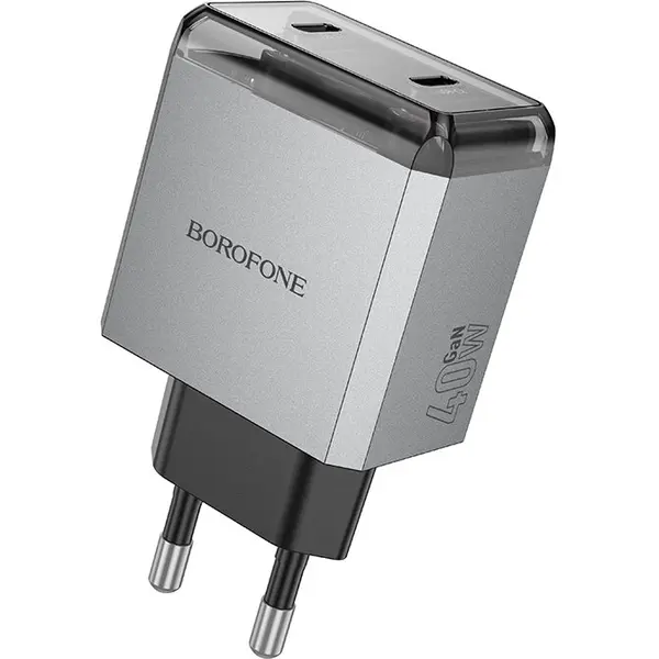 Borofone INCARCATOR retea Borofone BN21, Quick Charge 40W, 2 x USB Type-C, Gri Metal