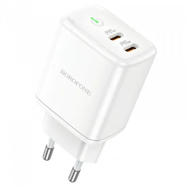 Borofone Incarcator Retea Borofone BN9, 35W, 3A, 2 x USB-C, Alb