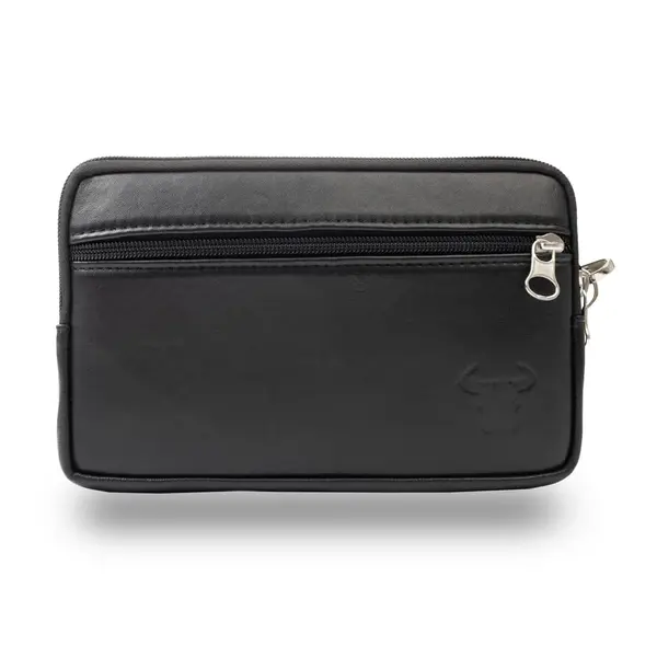 Borseta barbati din piele naturala neagra Hand and belt carrier