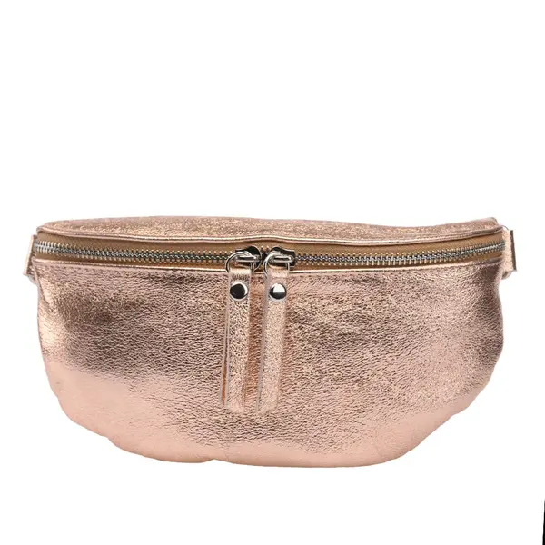 Borsetă damă din piele naturala roz sidefat Waist Glam