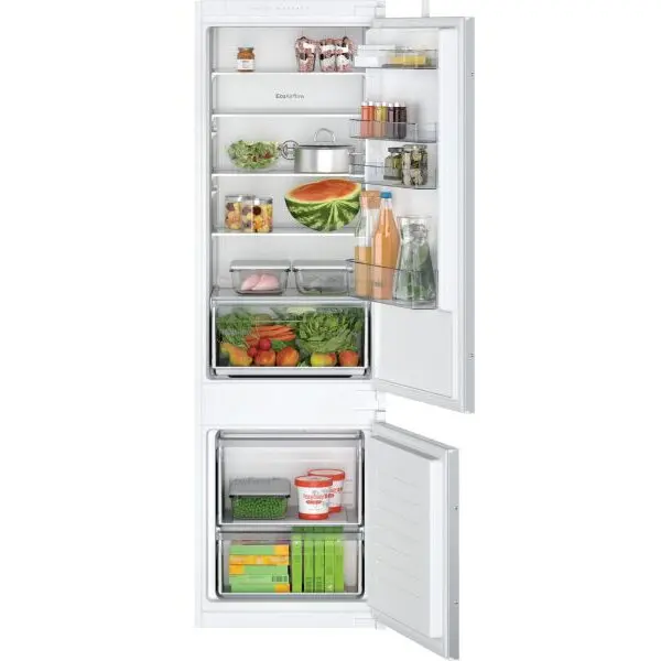 BOSCH Combina frigorifica Incorporabila Bosch KIV87NSE0, 270 l, Low Frost, EcoAirflow, Iluminare LED, Clasa E, H 177.5 cm, Alb