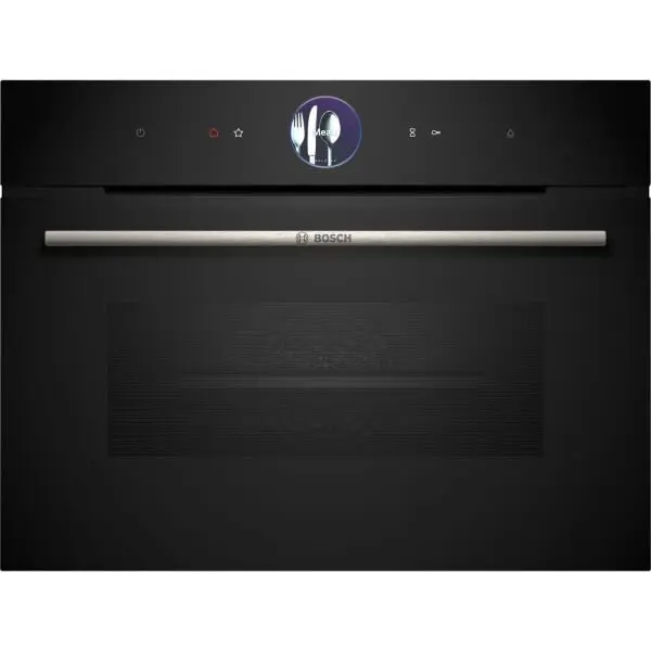 BOSCH Cuptor incorporabil compact cu aburi BOSCH Seria 8 CSG7364B1, 60x45cm, 3300W, 47l, 30~250°C, Clasa A, Afisaj tactil TFT Plus, Control inel digital, 4D Hotair, AirFry, FullSteam, Home Conn