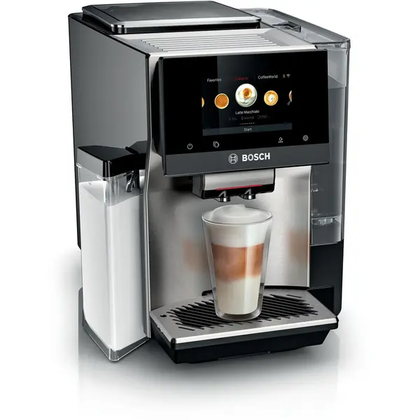 BOSCH Espressor automat Bosch VeroCafe Seria 8 TQE80703, 1500W, 36 bauturi, 19 bari, ColdBrew, Display TFT touchcontrol, Iuminare recipient bautura, 2.4 l, carafa lapte, Home Connect, Negru