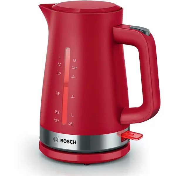 BOSCH Fierbator de apa Bosch TWK4M224, 1.7l, filtru de calcar,oprire automata, protecţie împotriva supraincalzirii şi funcționarii fara apa, oprire în momentul ridicarii canii de pe suport, Rosu