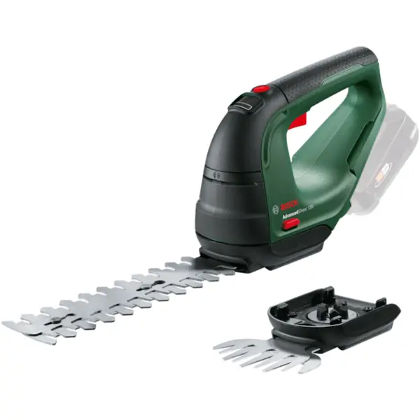 BOSCH Foarfeca pe acumulator de tuns iarba/arbusti Bosch AdvancedShear 18V-10, 18 V, 200 mm lungime cutit, 100 mm latime cutit, 8 mm distanta dinti, cutit iarba 100 mm, cutit arbusti 200 mm, fara acumulator si incarcator in setul de livrare