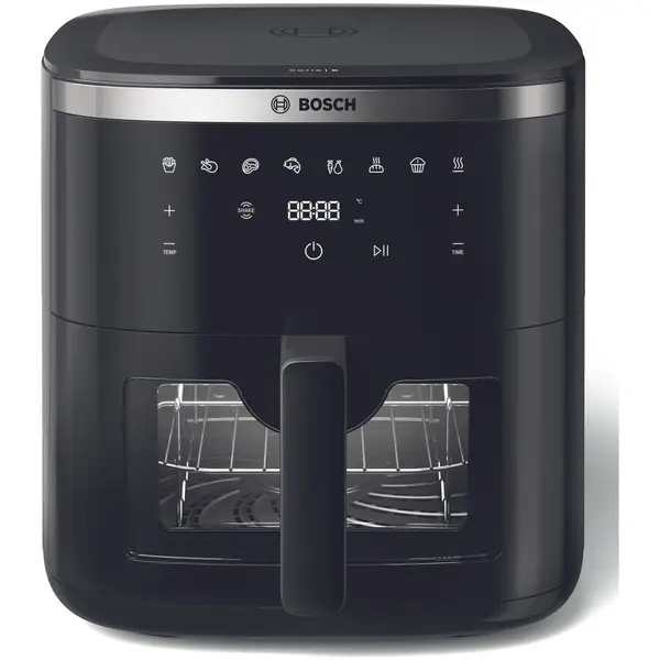 BOSCH Friteuza cu aer cald Bosch MAF671B1, 1800W, 8 programe, Capacitate 7.2 l, set grill, Touch control, afisaj digital, curatare usoara, fereastra de monitorizare, Negru