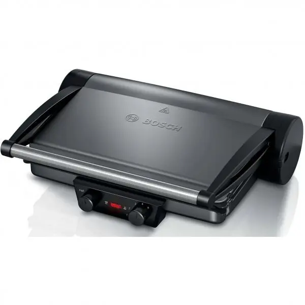 BOSCH Gratar electric Bosch TCG4215, 2000 W, termostat reglabil, tava copt, placi antiaderente si detasabile, Argintiu/Silver