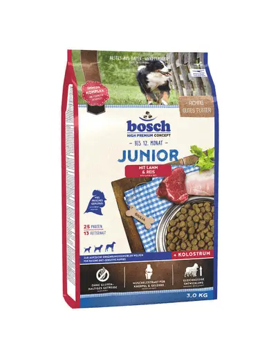 BOSCH Junior Hrana uscata pentru catei de la 2 pana la 12 luni, cu miel si orez 3 kg