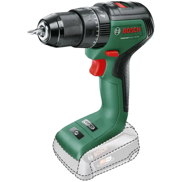BOSCH Masina de gaurit si insurubat (bormasina) pe acumulator cu percutie Bosch UniversalImpact 06039D7100, 18 V, 1900 RPM, 60 Nm, 28.500 RPM, 13 mm mandrina rapida, cap surubelnita dublu, fara acumulator/incarcator