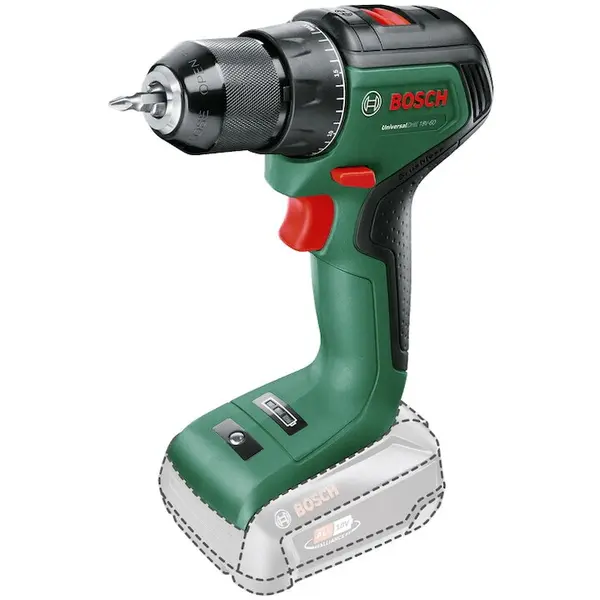 BOSCH Masina de gaurit si insurubat (bormasina) pe acumulator Bosch UniversalDrill 06039D7000, 18 V, 1900 RPM, 60 Nm, 13 mm mandrina rapida, cap surubelnita dublu, fara acumulator/incarcator
