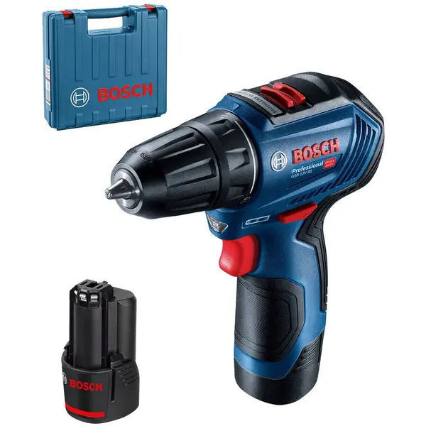 BOSCH Masina de gaurit si insurubat Bosch Professional GSR 12V-30 - cu 2 acumulatori Li-Ion, 12 V, 2 Ah, 30 Nm, motor fara perii, led iluminare, valiza plastic