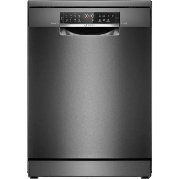 BOSCH Masina de spalat vase Bosch SMS6ECC12E, 14 seturi, 8 programe, Touch control, ExtraDry, Sistem Rackmatic, Home Connect, EcoSilence Drive, Tab-count, Clasa A, 60 cm, Inox anti-amprenta negru