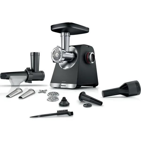 BOSCH Masina de tocat Bosch MFWS650B, 2100W, 3.5kg/ min, 3 site, accesoriu suc de rosii, palnie carnati, accesoriu pt kebbe, cutit cu 2 taisuri, Argintiu
