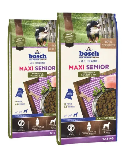 BOSCH Maxi Senior Hrana uscata cu pasare si orez pentru cainii adulti 25 kg (2 x 12,5 kg)